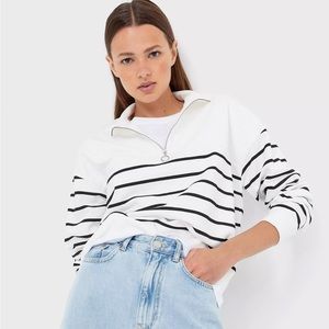 Stradivarius half zip cropped sweat in stripe